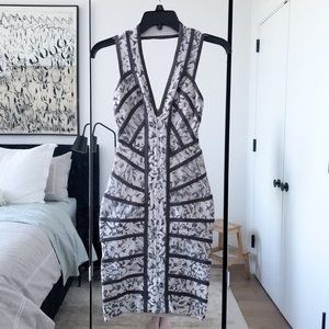 Herve Leger XS "Zara" Gray Floral Bandage Cocktail Dress Great Condition